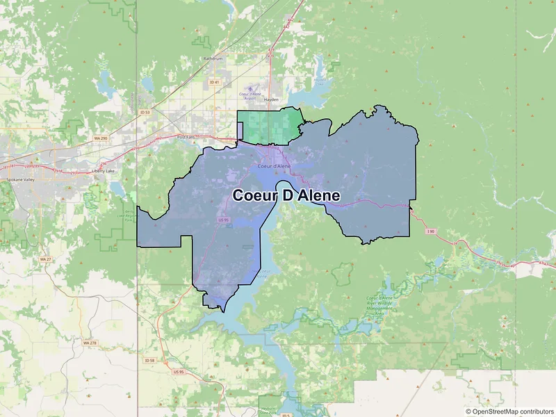 Map of Coeur D Alene, Idaho and ZIP codes
