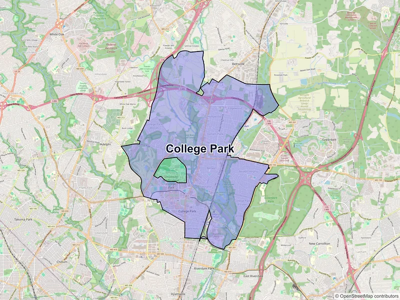Map of College Park, Maryland and ZIP codes