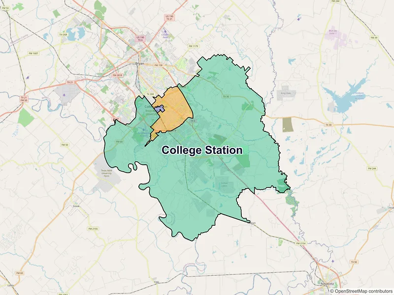 Map of College Station, Texas and ZIP codes