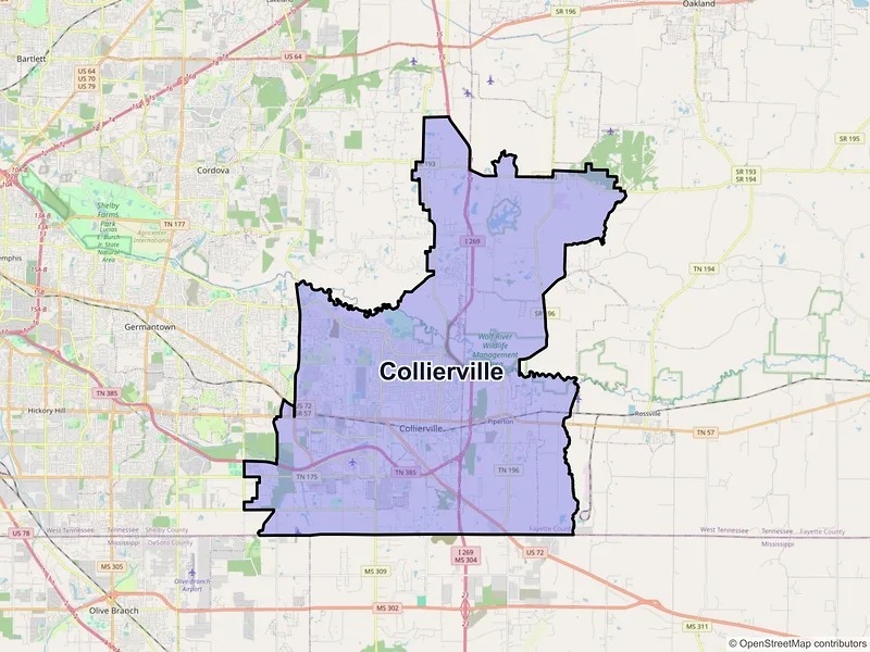 Map of Collierville, Tennessee and ZIP codes
