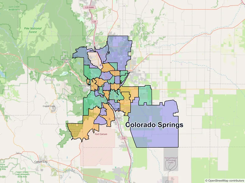 Map of Colorado Springs, Colorado and ZIP codes