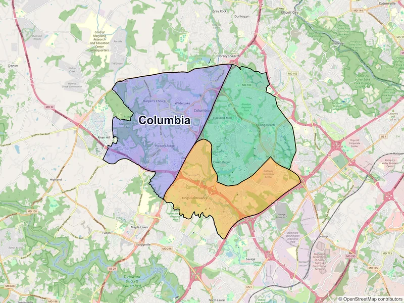 Map of Columbia, Maryland and ZIP codes