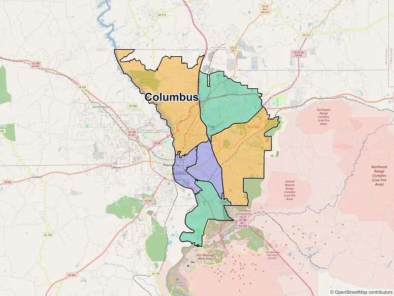 Map of Columbus, Georgia and ZIP codes