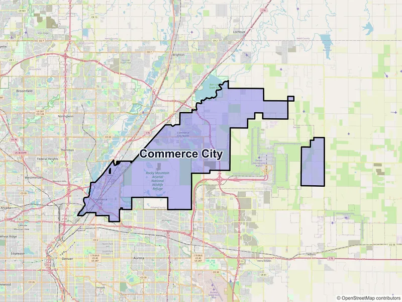 Map of Commerce City, Colorado and ZIP codes