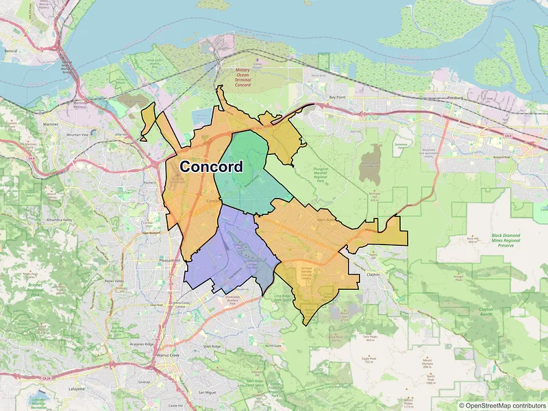 Map of Concord, California and ZIP codes