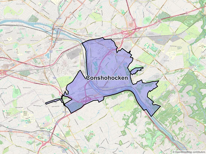Map of Conshohocken, Pennsylvania and ZIP codes