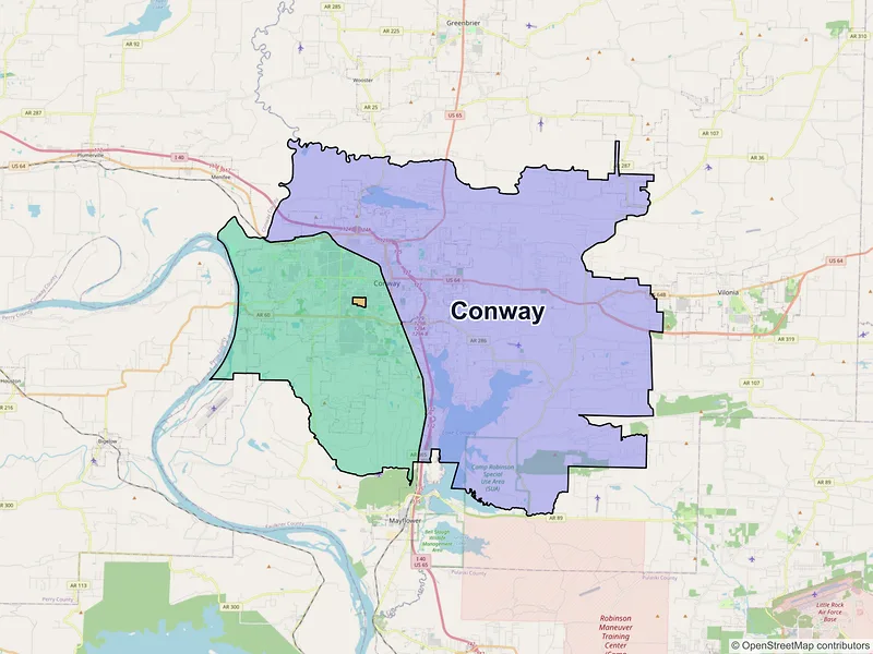 Map of Conway, Arkansas and ZIP codes