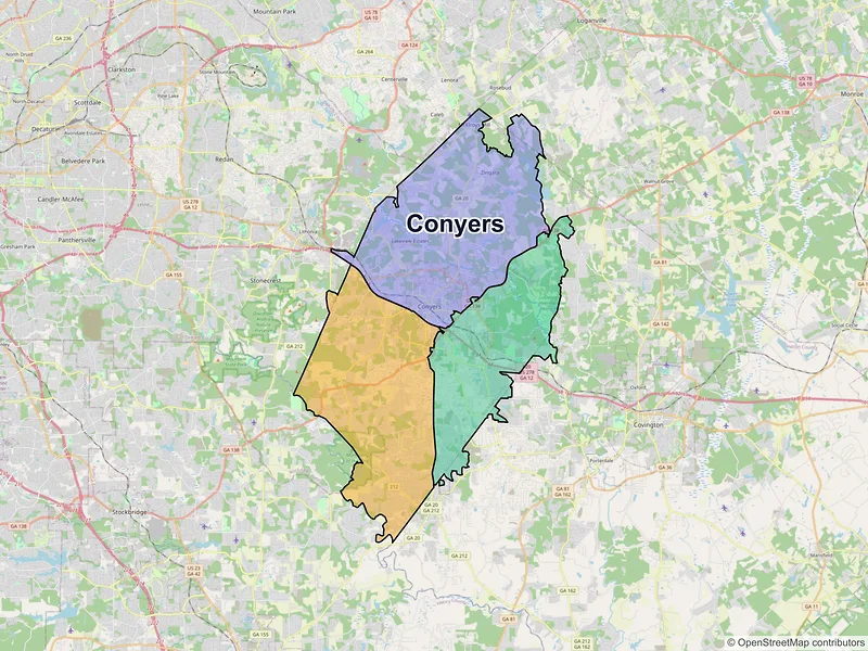 Map of Conyers, Georgia and ZIP codes