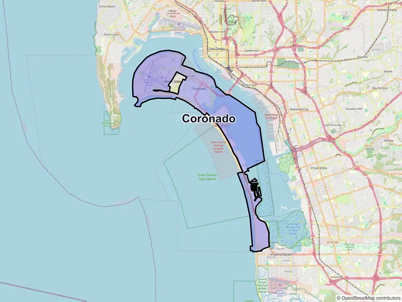 Map of Coronado, California and ZIP codes