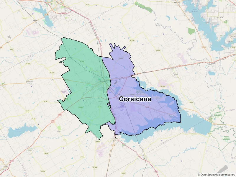 Map of Corsicana, Texas and ZIP codes