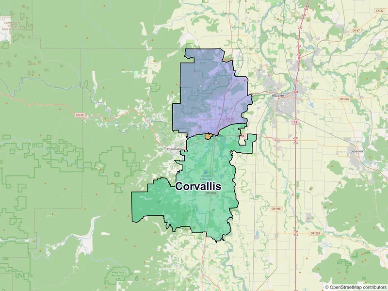 Map of Corvallis, Oregon and ZIP codes