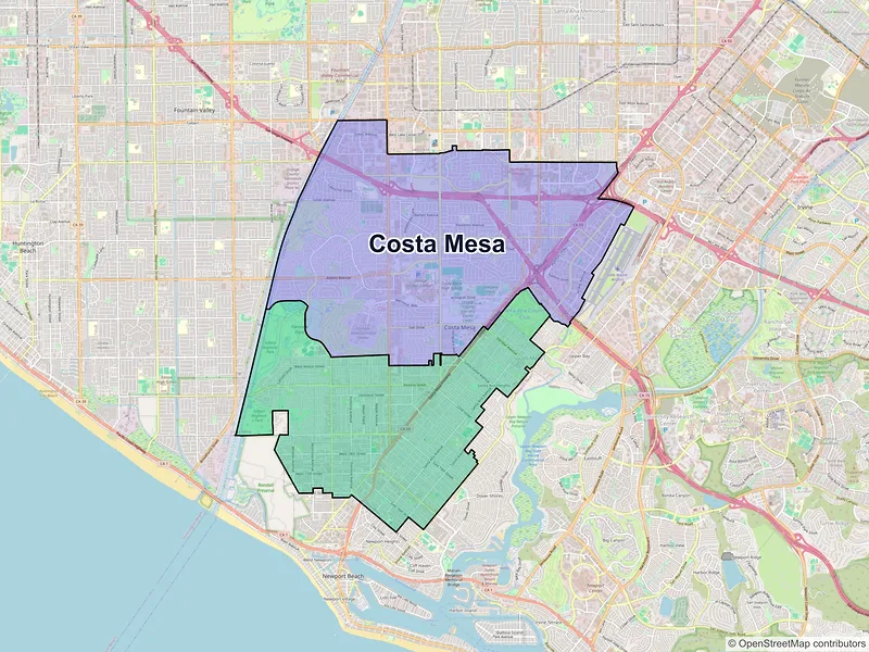 Map of Costa Mesa, California and ZIP codes