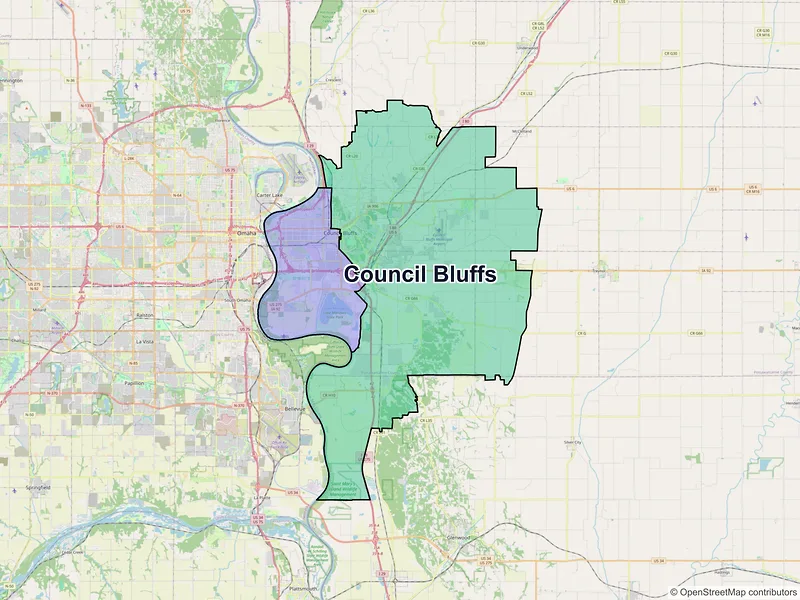 Map of Council Bluffs, Iowa and ZIP codes