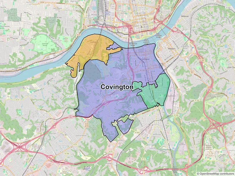 Map of Covington, Kentucky and ZIP codes