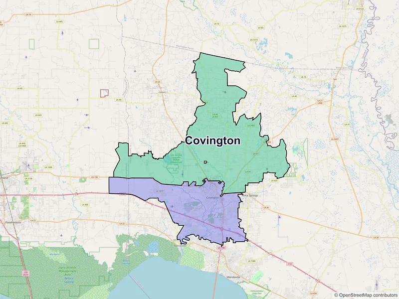 Map of Covington, Louisiana and ZIP codes