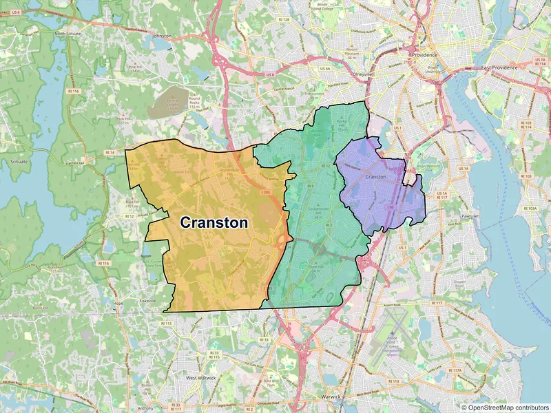 Map of Cranston, Rhode Island and ZIP codes
