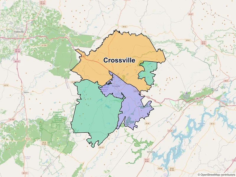Map of Crossville, Tennessee and ZIP codes