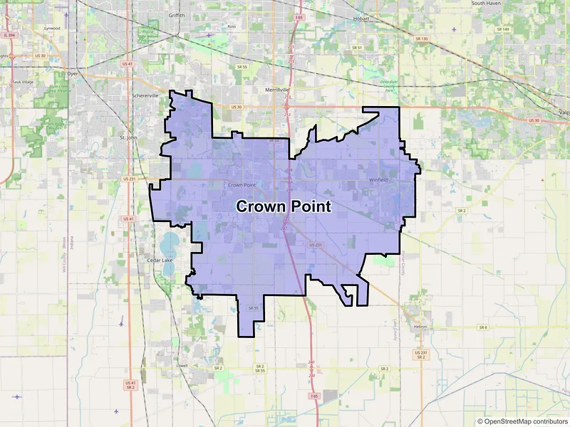 Map of Crown Point, Indiana and ZIP codes