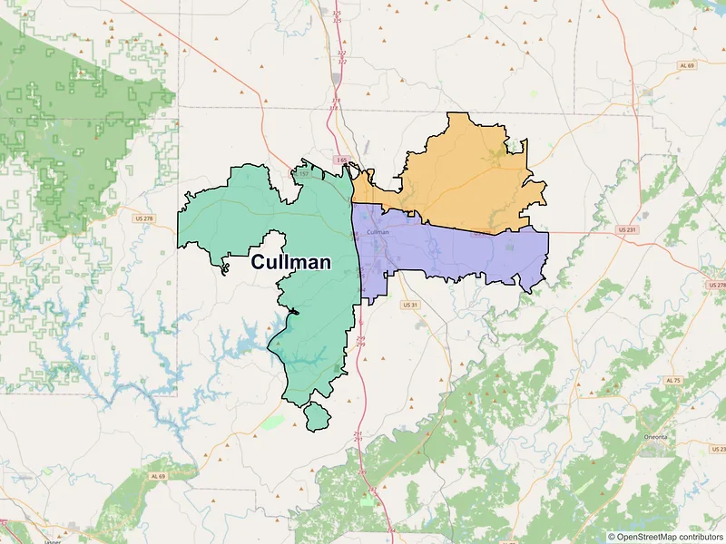 Map of Cullman, Alabama and ZIP codes