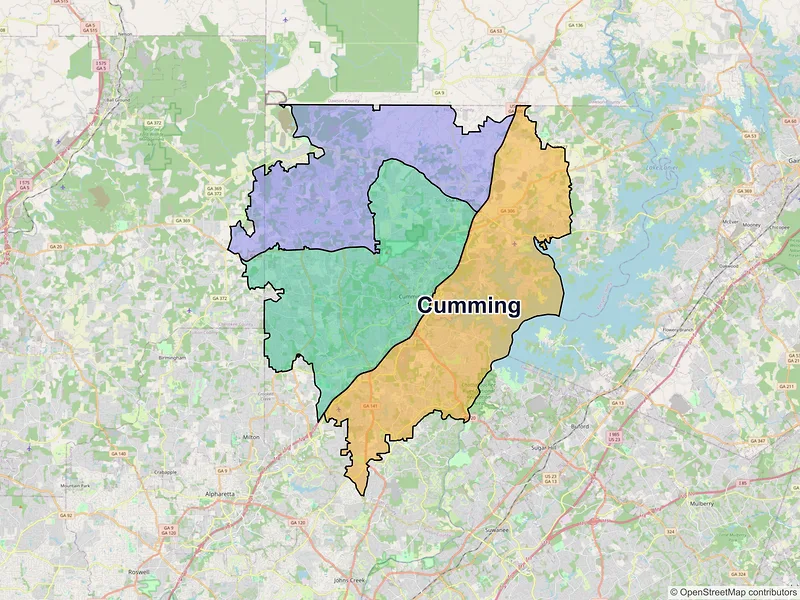 Map of Cumming, Georgia and ZIP codes