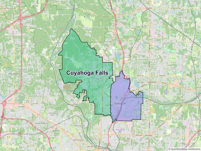 Map of Cuyahoga Falls, Ohio and ZIP codes
