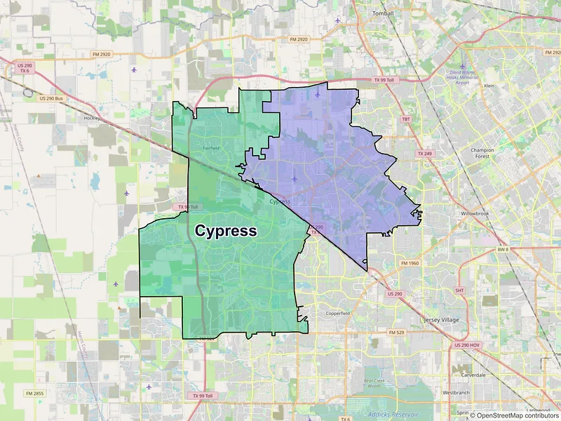 Map of Cypress, Texas and ZIP codes