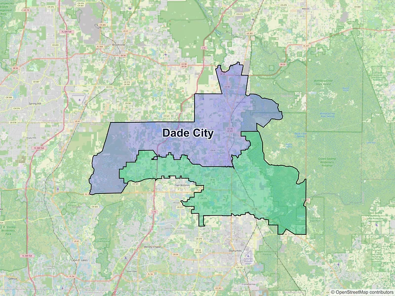 Map of Dade City, Florida and ZIP codes