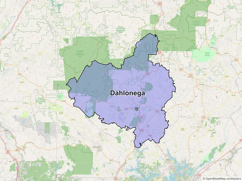 Map of Dahlonega, Georgia and ZIP codes