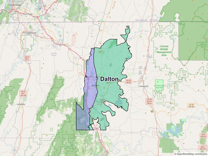 Map of Dalton, Georgia and ZIP codes