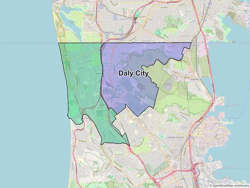 Map of Daly City, California and ZIP codes