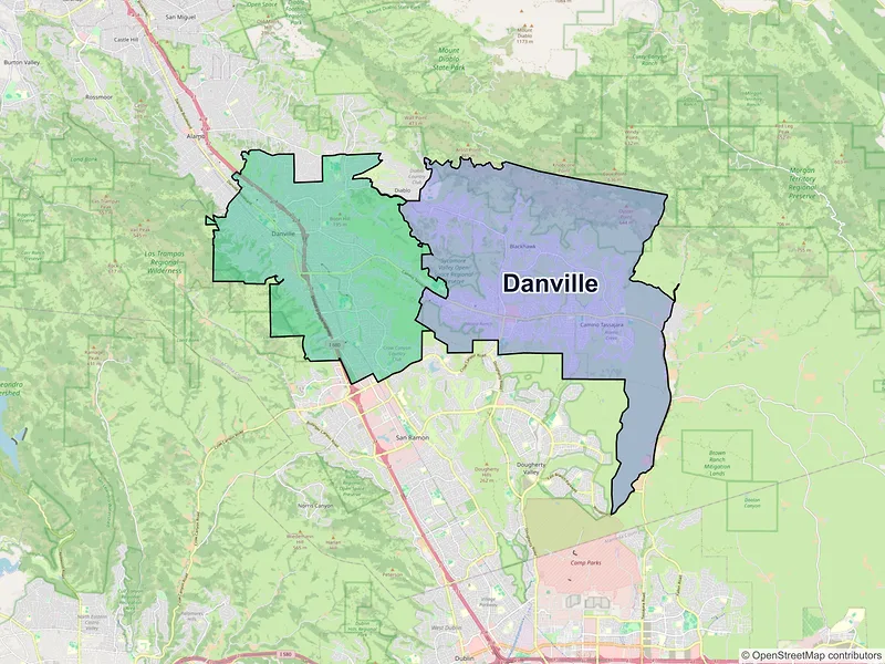 Map of Danville, California and ZIP codes