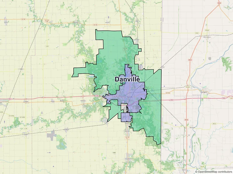Map of Danville, Illinois and ZIP codes