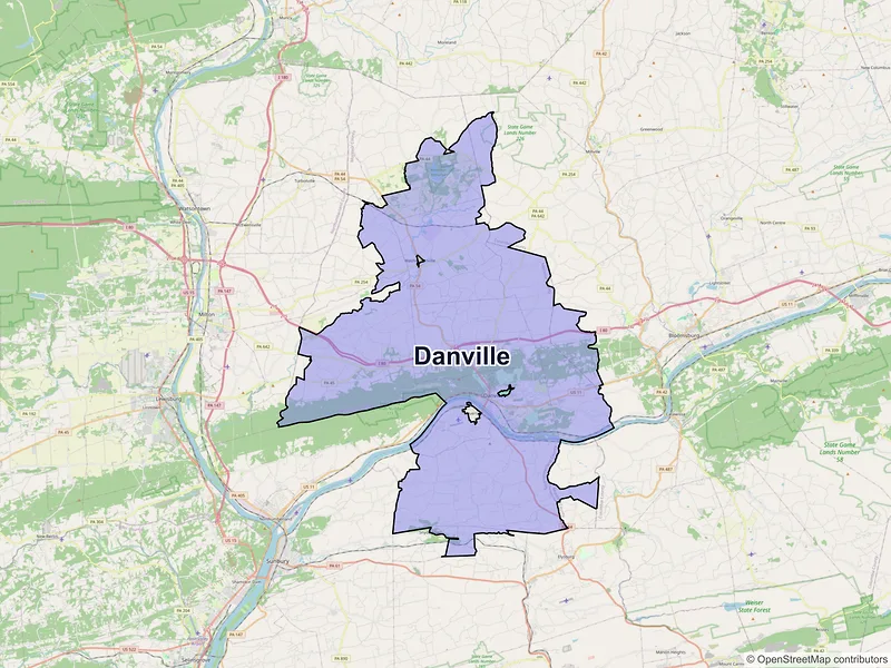 Map of Danville, Pennsylvania and ZIP codes