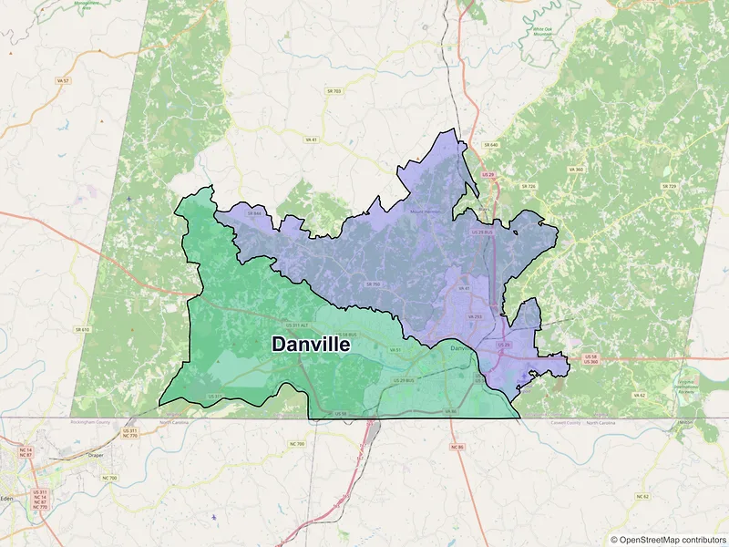 Map of Danville, Virginia and ZIP codes