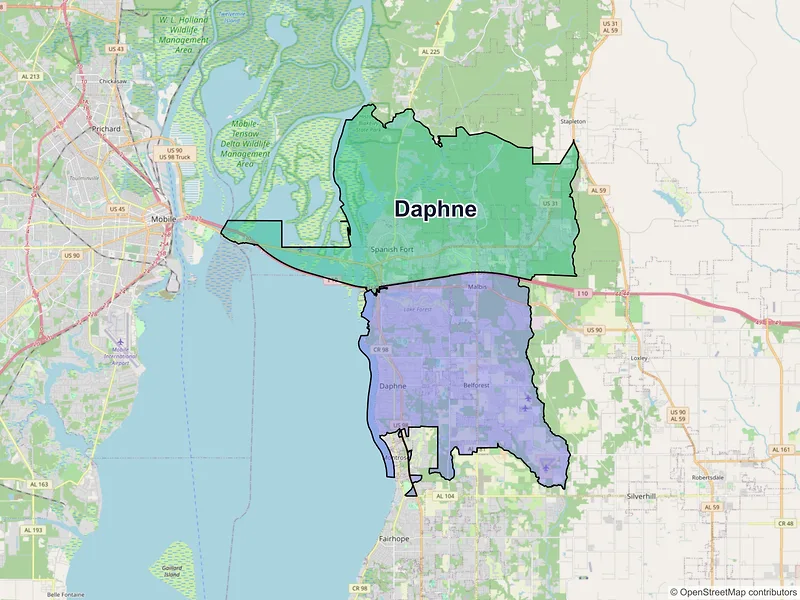 Map of Daphne, Alabama and ZIP codes