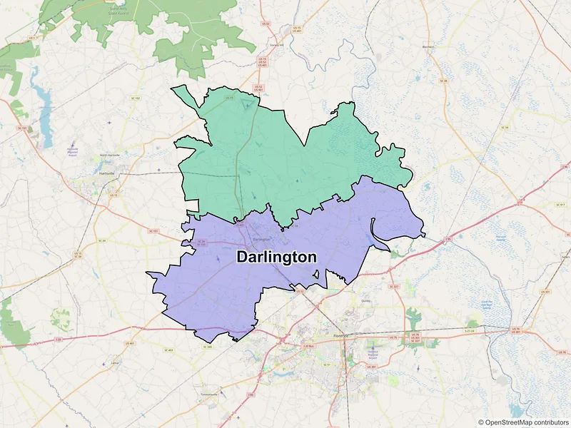 Map of Darlington, South Carolina and ZIP codes