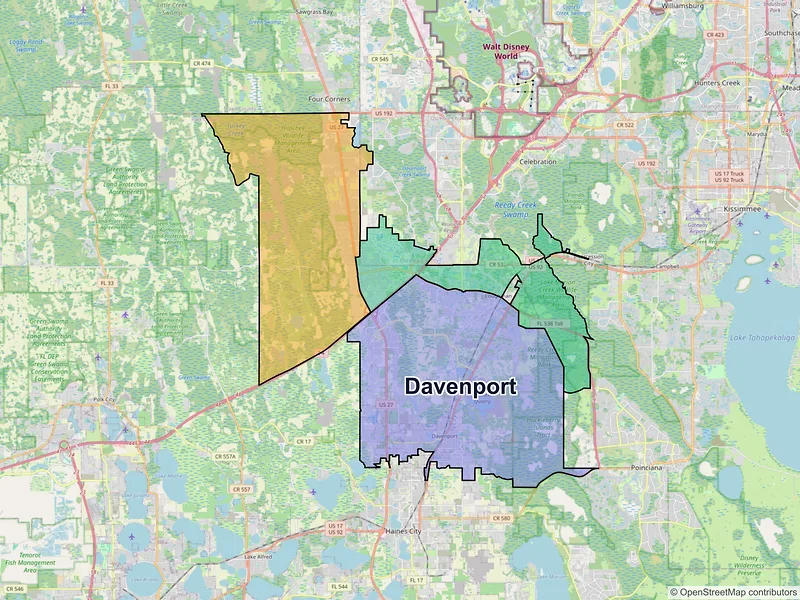 Map of Davenport, Florida and ZIP codes