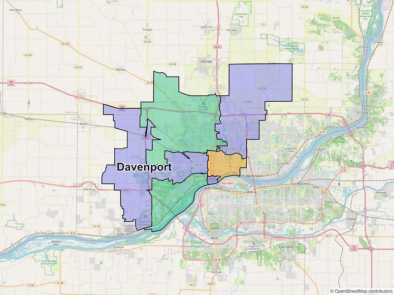 Map of Davenport, Iowa and ZIP codes