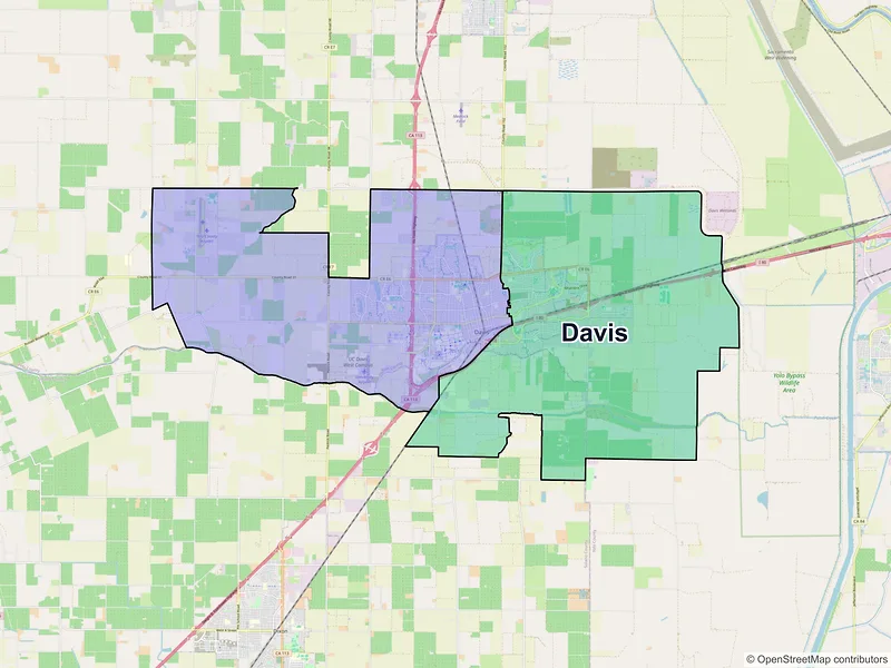 Map of Davis, California and ZIP codes
