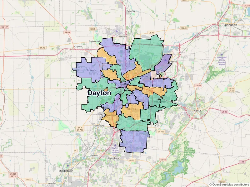 Map of Dayton, Ohio and ZIP codes