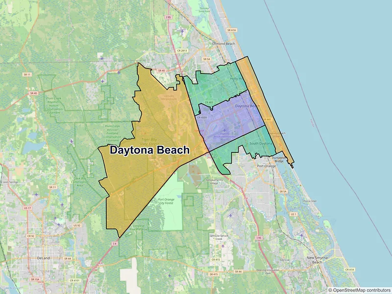 Map of Daytona Beach, Florida and ZIP codes