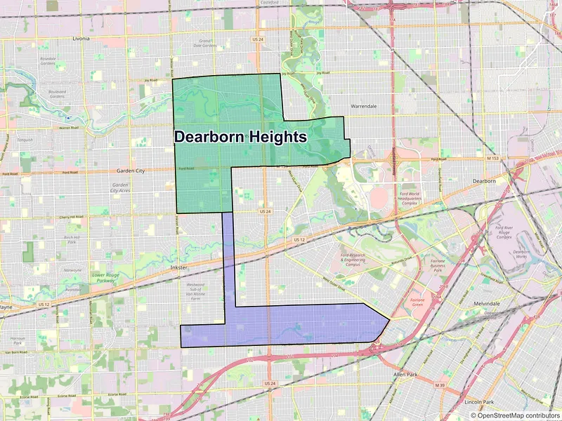 Map of Dearborn Heights, Michigan and ZIP codes