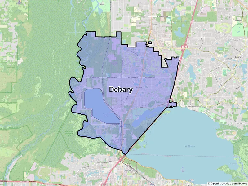 Map of Debary, Florida and ZIP codes