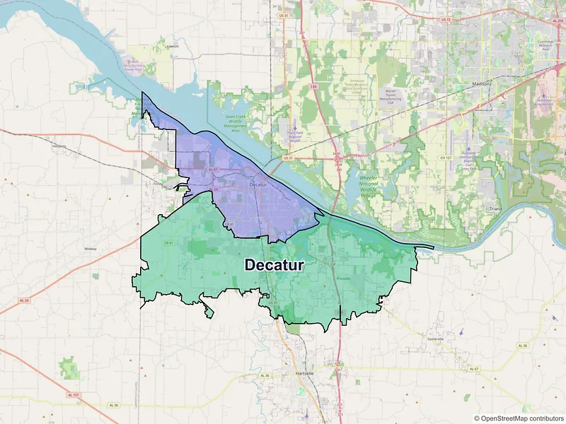 Map of Decatur, Alabama and ZIP codes
