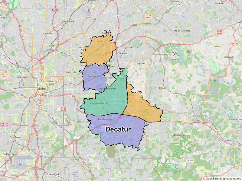 Map of Decatur, Georgia and ZIP codes