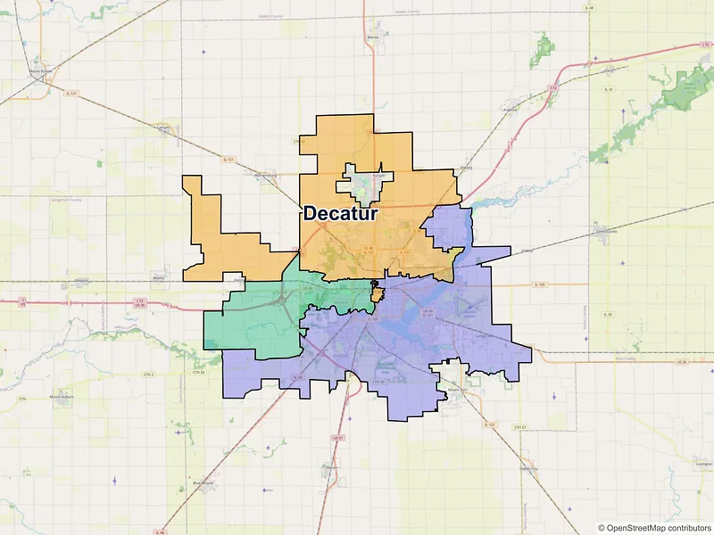 Map of Decatur, Illinois and ZIP codes