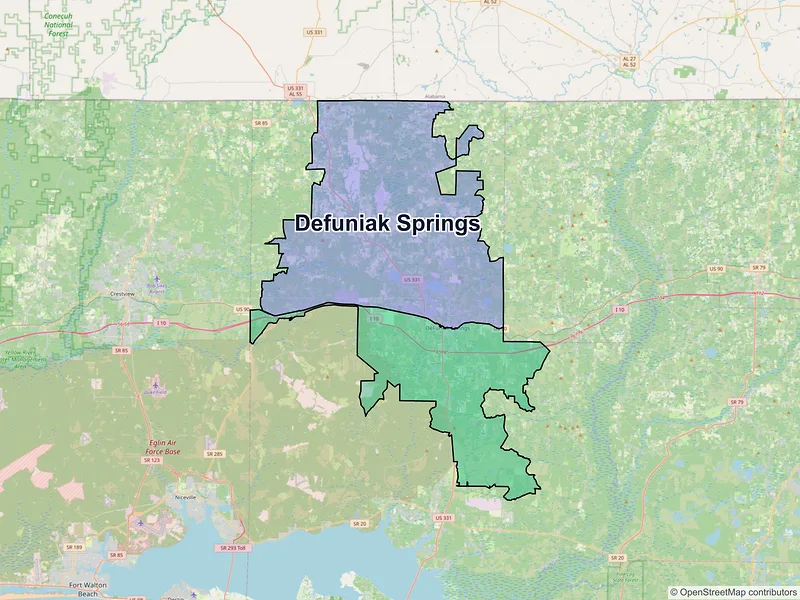 Map of Defuniak Springs, Florida and ZIP codes