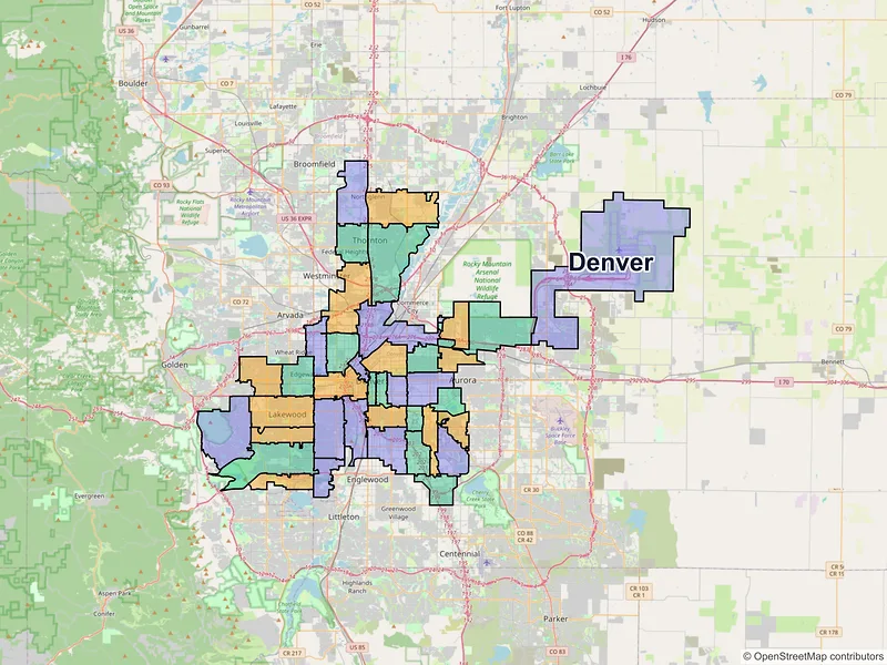 Map of Denver, Colorado and ZIP codes