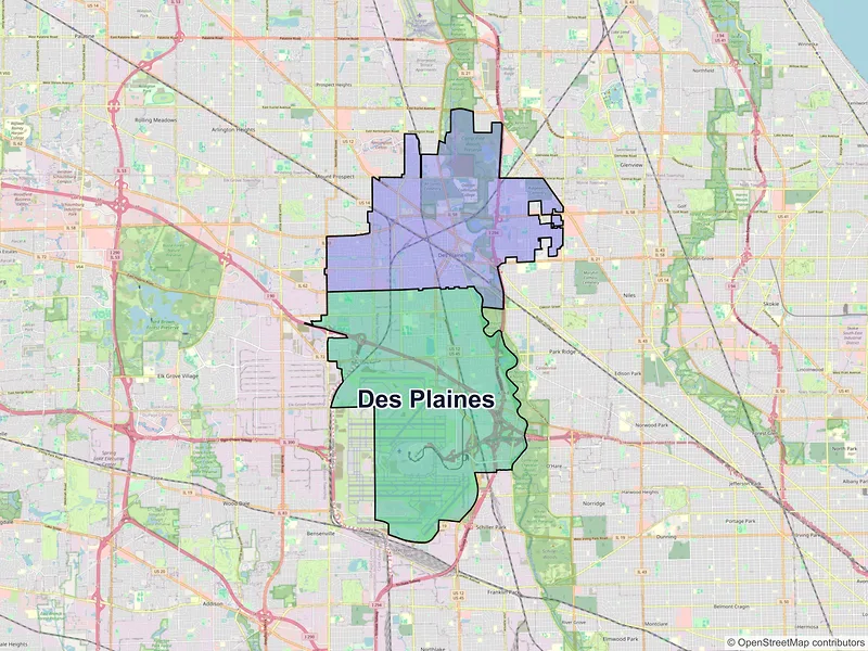 Map of Des Plaines, Illinois and ZIP codes