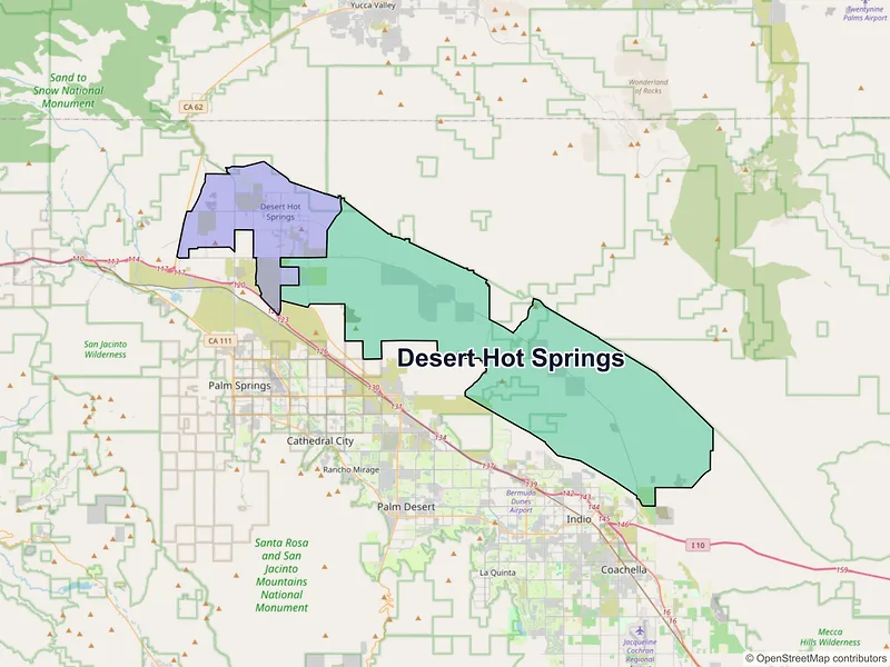 Map of Desert Hot Springs, California and ZIP codes